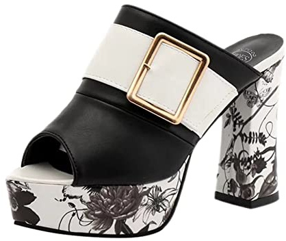 Genérico Zapatos Mujer Verano Sandalias Tacon Pies Anchos Zapatos Gruesos de con Tacón de Hebilla,Sandalias Decorativas para Mujer,para Fucsia Esparto (Black,37)