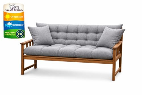 Filippo Bankauflage 150x50x60 - Sitzkissen Outdoor für Hollywoodschaukel mit zwei Kissen 45x45 cm - Bankkissen Wetterfest, Beständig Gegen Schimmel, Handgefertigt mit Befestigungsschnüre