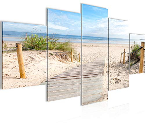 Runa Art - Bilder Strand Meer 200 x 100 cm 5 Teilig XXL Wanddekoration Design Beige Blau 607351b
