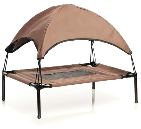 Wiltec Hundebett mit Dach Braun 91 x 76 x 16 cm Größe L bis 35 kg Outdoor Katzenliege Haustier Schlafplatz Sonnendach