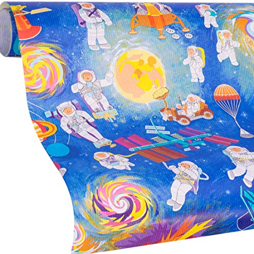 WELTRAUM Geschenkpapier - SPACE Weltall - 5 Meter Rolle Papier zum Geschenke einpacken | Mädchen und Jungs zum Geburtstag, Weihnachten, Ostern, Einschulung - reißfestes Geschenkpapier