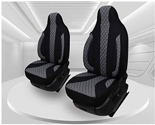 BREMER SITZBEZÜGE Maß Piloten Auto Schonbezüge kompatibel mit FIAT Panda Typ 312/319 Fahrer & Beifahrer ab 2011 / Auto Sitzbezüge Schonbezug Set Autositzbezüge 2er Pack in Schwarz/Grau