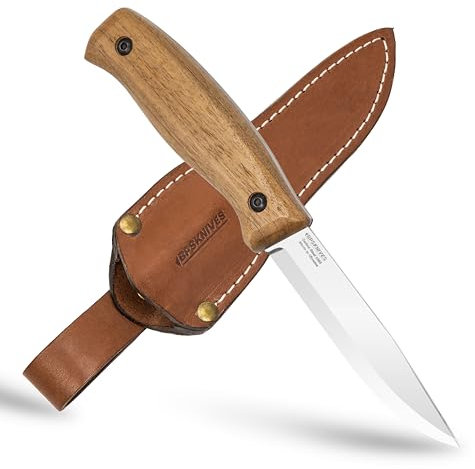 BPS Knives BS3FTS - Feststehendes Bushcraft-Messer - Kohlenstoffstahl-Messer mit Lederscheide - Outdoor Camping Vollangel-Messer - Scharfes Camp-Messer