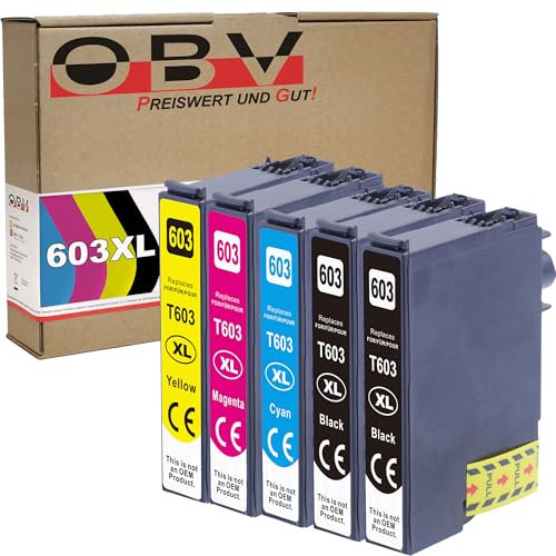 OBV 603XL kompatible Druckerpatrone 5X als Ersatz für Epson 603 XL Tintenpatrone für XP-2100 XP-2105 XP-2150 XP-3100 XP-3105 XP-4100 XP-4105 WF-2810DWF WF-2830DWF WF-2835DWF WF-2850DWF
