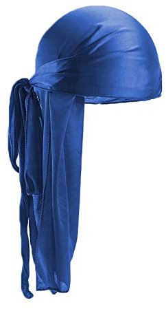 QincLing Durag de cola larga, durag de seda de 360 ondas, correas anchas, pirata, pérdida de cabello, quimioterapia, turbante para mujeres y hombres, hip-hop y decoración diaria (azul rey)