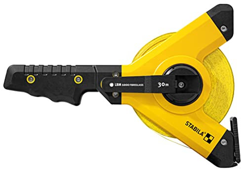 Stabila Rahmenbandmaß LBM 1000 FIBREGLASS, 30 m, Glasfaser-Messband mit metrischer Skala und Knickschutz, Universalhaken, bruchsicherer Rahmen, MID-Genauigkeit, LBM 1000, 30 m, Schwarz/Gelb