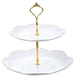 Koomuao Espositore per torta in plastica, vassoio per torte supporto per cupcake stand di frutta, cestino per frutta, piatto da torta supporto per pasti, bianco - B, 2 piani