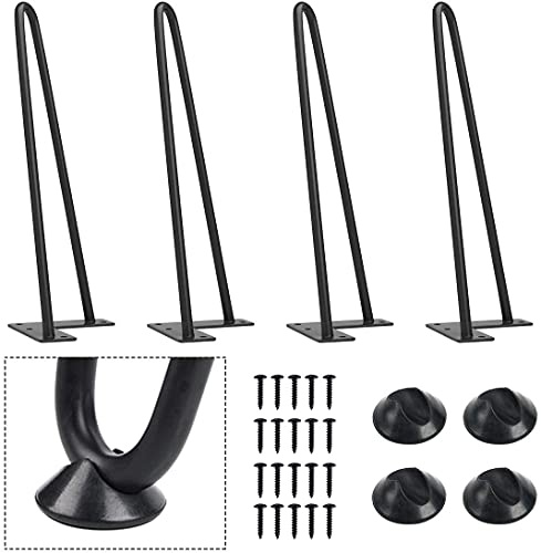 Heavy-Duty Hairpin Coffee Table Legs Diameter 3/8” with Screws and 4pcs Bonus Rubber Floor Protectors, Metal Home DIY Projects for TV Stand, Sofa, Cabinet, etc with Rubber Floor Protectors (12inch)