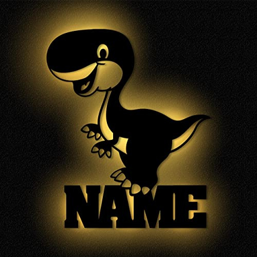 Namofactur personalisiertes Dino-Nachtlicht aus Holz mit LED-Licht | Mit Wunschname, batteriebetrieben und in verschiedenen Farben wählbar – als Kinderzimmerlampe und Geschenk.