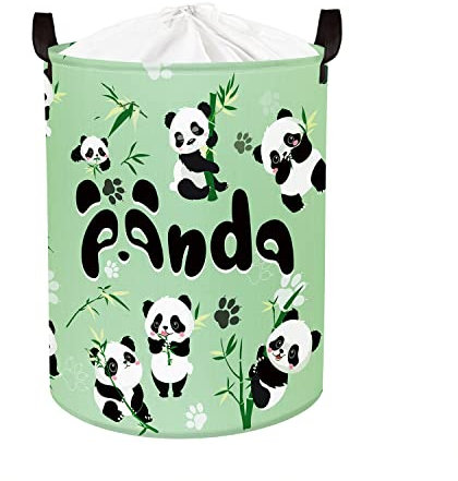 Clastyle 45L Groß Grüner Panda Kinder Wäschekorb mit Deckel für Jungen Mädchen Bambus Kleidung Spielzeug Aufbewahrungskorb für Kinderzimmer Bad