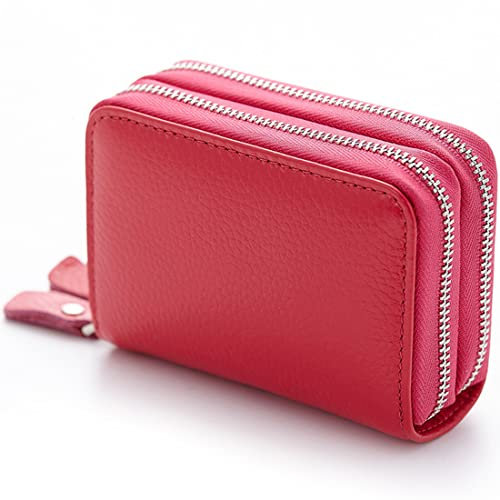JUVEL Leder Geldbörse für Damen - Kreditkartenetui mit Münzfach, Doppelreißverschluss, 10 Kartenfächer, Mini Portemonnaie, Zipper Brieftasche, Kartenhalter für Frauen (Rosa)
