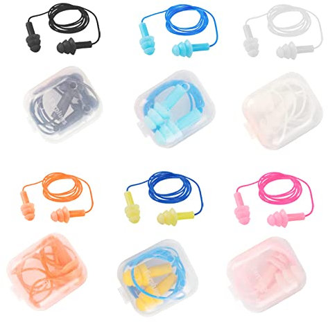 6 Stück Silikon Ohrstöpsel mit Seil, Schalldichte Ohrstöpsel, Schwimmen Ohrstöpsel, Schalldichte Ohrstöpsel, Gehörschutzstöpsel, Lärmschutz Ohrstöpsel, Ear Plugs, Mit Aufbewahrungsbox