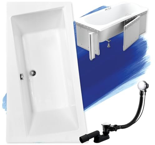 BADLAND Badewanne Original Weiß Acryl Wanne Eckbadewanne INFINITY 150x90 Links KOMPLETTSET SET mit Premium Styroporverkleidung + Füßen und Exklusive Chrom Automatik Ablaufgarnitur Made in EU 4in1