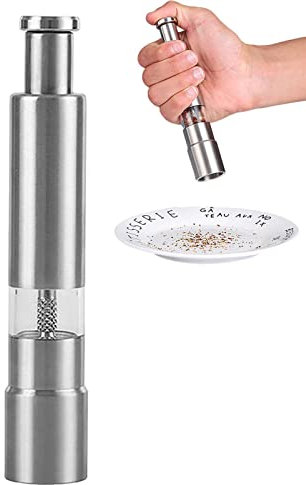 Baogao Molinillo de Sal y Pimienta | Molinillo de Sal y Pimienta con una Sola Mano,Molinos de molienda manuales de Acero Inoxidable para Granos de Pimienta, Sal, Especias, Conjunto/Individual