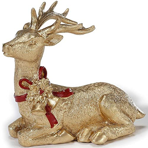 Inge-glas Dekofigur Hirsch liegend Polyresin 12,5cm | Hirschfigur Gold Tischdeko | Weihnachtsdeko