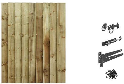 Made to Measure 4ft Wooden Garden Gate, Ring Latch Fixing Kit, Custom Feather Edge Semi-Braced Flat Top Treated Timber Door for Outdoor Pathway Home Access, MAX 120cm High x MAX 90cm Wide
