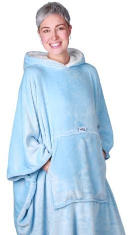 Kuschelige Ärmeldecke mit Kapuze und Tasche, TV Decke zum Anziehen, XXL | 120 x 130 cm, hält Arme und Beine warm, Fronttasche für die Wärmflasche, weiches recyceltes Polyester, 30 °C waschbar