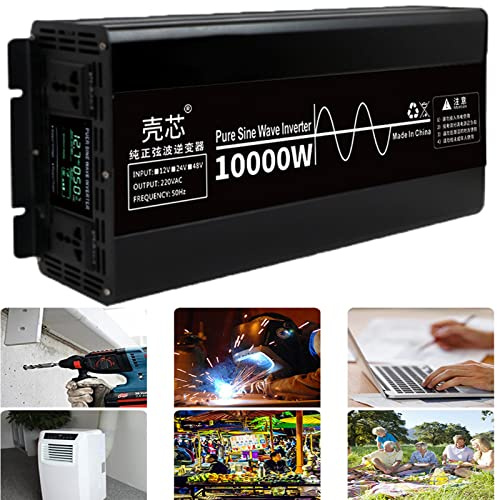 Onduleur de Puissance Onduleur SinusoïDal Pur 10000w Transformateur 24V48V CC à 220V AC Convertisseur 2eu Prise de Courant Onduleur de Bord Avec éCran Lcd Pour Camion,Camping,Car,Yacht,10000w-48v