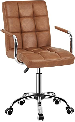 Yaheetech Chaise de Bureau Ergonomique Hauteur Réglable Chaise de Bureau en Similicuir Inclinaison Support Lombaire avec roulettes Pivotantes pour Chambre Studio Ordinateur Brun Vintage