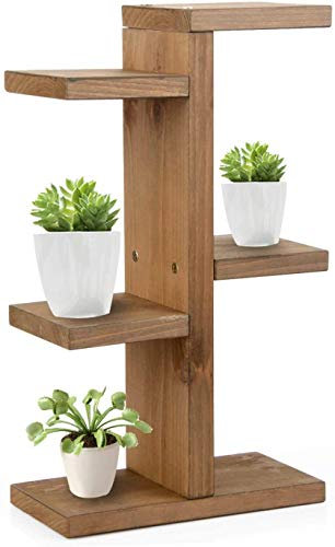 SWEGN Huajia Mini-Pflanzen- und Blumenständer aus Holz – Pflanzenpräsentation, Leiterregal, Blumentopfregale, Lagerregal, Ausstellungsregal für den Innen- und Außenbereich, Größe (Farbe: Kaffee) (