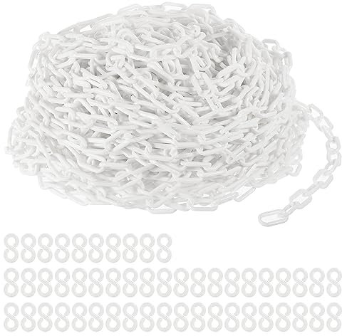 PATIKIL Plastic Chain Links, 200 Foot Safety Chains, White Plastic Chains for Barriers, Crowd Control, Queue Lines, Parking, Fences, Gate, Concerts, and Decoration