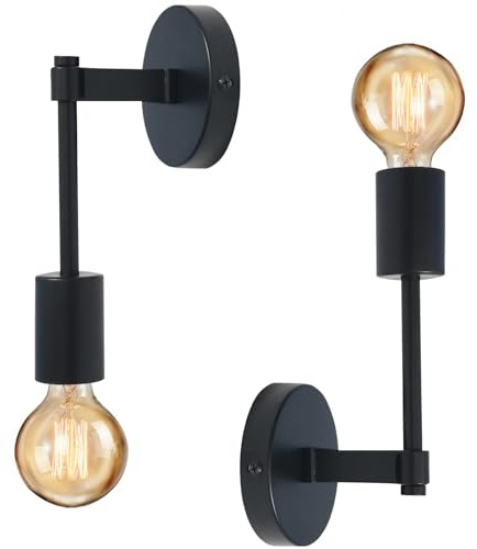 YSGUYILT Wandlampe Innen Industrial Wandleuchte E27 Wandlampen aus Schwarzem Metall Vintage Wandleuchten für Schlafzimmer Wohnzimmer Garage Veranda Flur (Keine GlüHbirne)-Schwarz