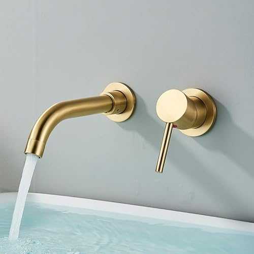 Brushed Gold Basin Faucet Concealed Wall Mounted Faucet Tap 360 Rotation Single Handle Hot Cold Water Bath Mixer Tap (Color : Brushed Golden)