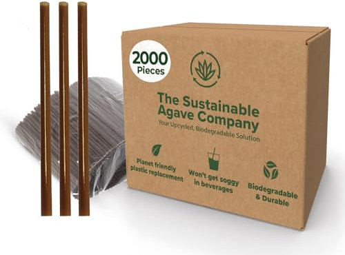 Sustainable Agave Co - Agave Fiber Unwrapped Drinking Straws - Plant-Based, Made With Upcycled Materials, Reusable - Brown, Regular & Jumbo, 8 (Jumbo Unwrapped, 2000)