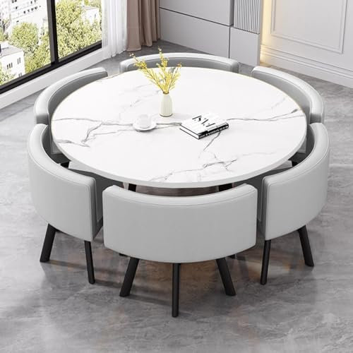 Esstisch mit 6 Stühlen Holztisch Konferenztisch Küchentisch mit Gepolsterter Esszimmerstuhl Speisetisch for Esszimmer Küche,110 * 110 * 75cm(Gray 2)