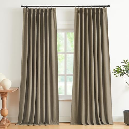 Vision Home Brown Pinch Pleated Full Blackout Curtains Linen Blended Room Darkening Window Curtains 84 inch for Living Room Bedroom Thermal Insulated Pinch Pleat Drapes with Hooks 2 Panel 40 Wx84 L