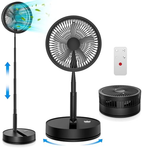 Oscillante Ventilatore a Piantana Silenzioso con Telecomando - 9'' ventilatore pieghevole telescopico portatile 7200mAh USB Ricaricabile Fan per Camera da Letto Viaggio Campeggio