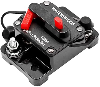 mizikuu Schutzschalter 150A, Wasserdichte Sicherungsautomat mit Manueller Rückstellung DC12-48v Sicherungshalter Reset Schalter KFZ Sicherung Leistungsschutzschalter für Motor Auto Marine Audio