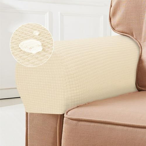 2Pcs Armrest Chair Covers, Sofa Slipcover Armrest Pads, Stretch Armchair Couch Arm Rest Cover, Anti-Slip Spandex Polyester Sofa Chair Arm Caps Slipcovers for Furniture Protector(COLOUR:Ivory)