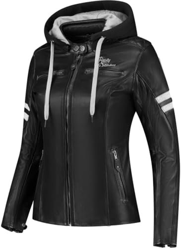 Rusty Stitches Super Joyce Hooded V2 Damen Motorrad Lederjacke, schwarz/grau/weiß, 56