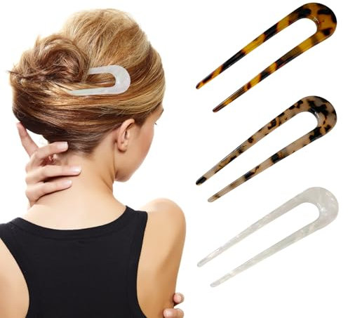 XQMMGO 3 Stück U-förmige Französische Haargabel, Retro Haarstäbchen, Chinese Retro Hair Sticks, Zinken Haarnadel Dutt Haarstäbe, Handmade Hair Clips, für Damen Mädchen (Gerade U-Form)