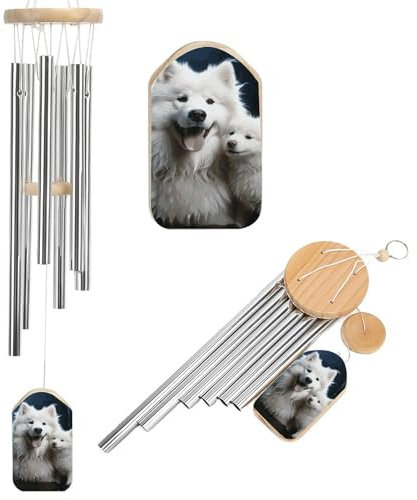 Weißes Hunde-Windspiel für draußen, 52,1 cm, große beruhigende melodische Töne, Windspiel, klassisches Windspiel mit Windfänger, Gedenk-Windspiel, geeignet für Outdoor, Garten, Terrassendekoration