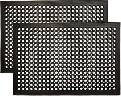 LSC Outdoor Rubber Door Mat Non-slip Drainage Mat for Entrance Commercial Rubber Floor Mat Heavy Duty Anti Fatigue Mats for Industrial Kitchen Restaurant Garage Garden (2, 90 X60 CM)