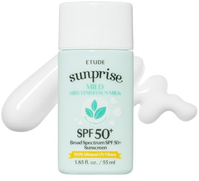 ETUDE Sunprise Sunscreen Mild Sun Milk SPF 50+ / PA++++ (55ml) | Sebum-free, Non-Sticky, Long Lasting Protection, 100% Mineral Korean Sunscreen for sensitive skin | perfect for Coachella Essentials