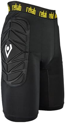 Rehab Kurze Torwarthose, Unterziehhose, schwarz, gepolstert an Hüfte und Knie, Atmungsaktiv und mit elastischem Bund, Torwarttrainingshose, Größen: S - XL