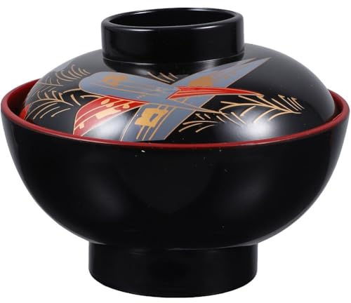 Ericetion Traditional Japanese Bowls, Miso Soup Bowl with Lid Japanese Rice Bowl Plastic Noodle Rice Miso Soup Bowls Snack Bowl Dessert Bowl Appetizer Bowl