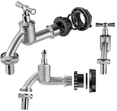 KADAX Wasserhahn für Regenwassertank, Außenhahn aus Metall mit 3/4 Zoll Gewinde für Garten, wetterfester Gartenhahn mit Griff für Regentonnen (Silber)