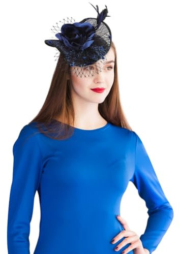 Fascinator Damen Hut Feder Haarklammer Vintage Hochzeit Haarclip Haarspangen Brautschleier Elegant Haarschmuck für Karneval Party Tee Kopfbedeckung Blume