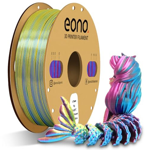 EONO PLA Dreifarbiges PLA Filament 1,75mm PLA Mehrfarbig für 3D Drucker Coextrusions Silk PLA Filament 1 kg (2,2 lbs) Mehrfarbiges PLA, Tricolor Filament PLA,Rot-Gold-Blau.