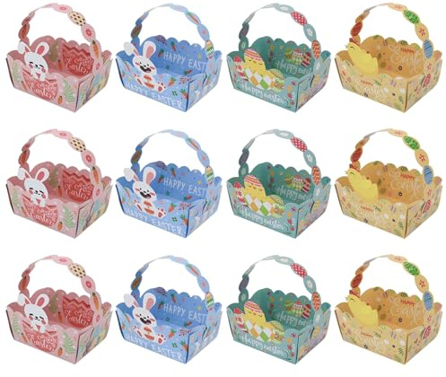 Larfraecy Easter Baskets for Kids 12Pcs Paper Easter Basket with Handle,DIY Easter Basket Craft,Easter Egg Basket for Easter Party Favor,Easter Gift Box Baskets for Snack Candy Party Gifts (Multi)