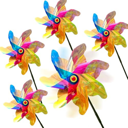 Vogelabwehr Reflektierende Windmühle,Windräder Vogelabwehr,Taubenschreck Taubenabwehr，Windrad Garten Vogel Vogelschreck,Bunte windrad Kinder (5pcs-Multicolor)