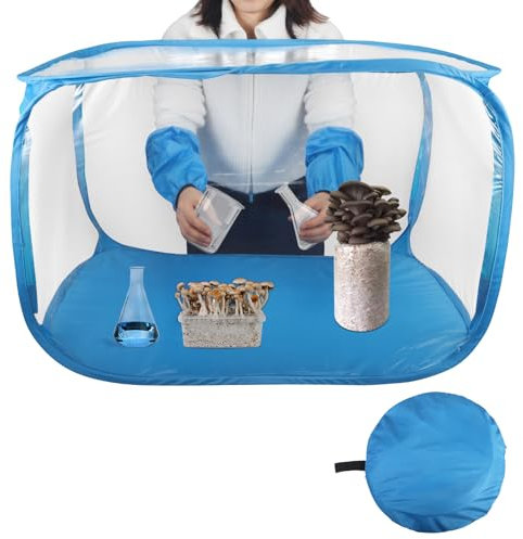 Tenda da allevamento a forma di funghi 60 x 60 x 90 cm Grow Box portatile e pieghevole con due scomparti per palo per funghi come funghi Enoki, funghi medicinali, funghi in generale (blu)