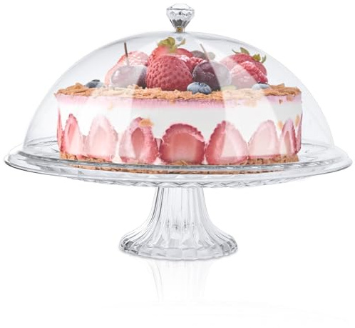 ASelected Cake Stand with Dome, Banquet Plateau with Dome, Containers Plastic Large, Plastic Cake Box with Lid Cake Storage for Birthday Wedding Party Picnic (Clear, 35.5x27cm)