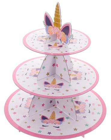 Garneck Unicorn Themed Cake Stand Multi-layer Paper Dessert Display for Birthday Celebrations