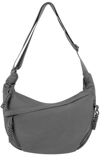 Ausing Bolso de Media Luna Mediano Ligero Bolso de Hombro Con Cremallera Gran Capacidad Duradero Gris
