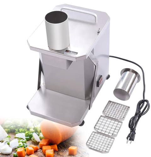 Cortadora de frutas y verduras automática de alta resistencia de 200 W, máquina cortadora de acero inoxidable con cuchillas de 8/10/12 mm y discos de corte, cortadora comercial de cebollas y patatas